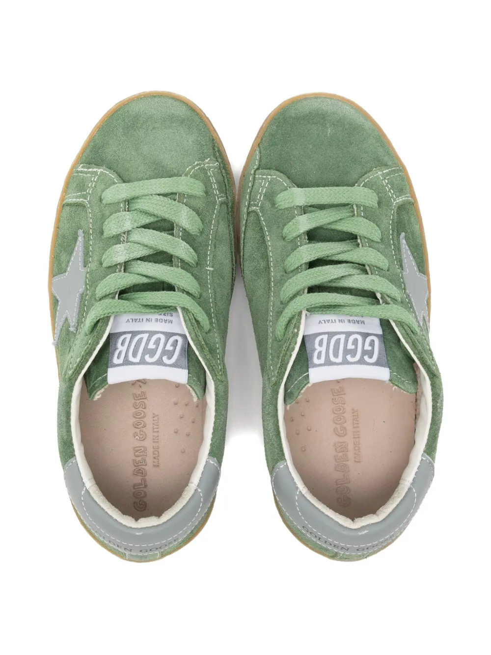 Замшевые кроссовки с вышитыми звездами Golden Goose Kids, зеленый — фото 3