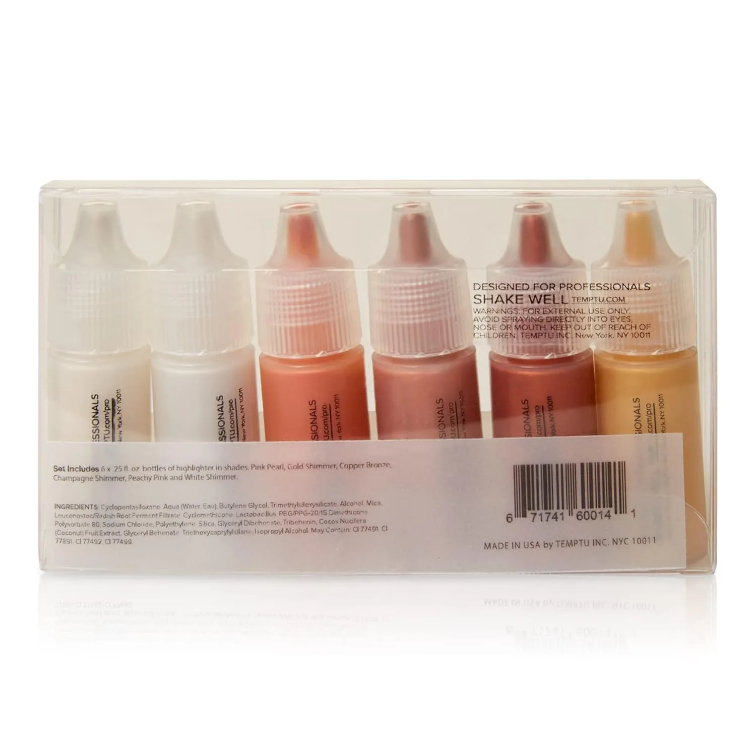 TEMPTU S/B Siliconic-Based Airbrush Highlighter Starter Set: стойкий, наслаиваемый, светоотражающий шиммер | естественное сияние | невесомая, наращиваемая формула | 6 оттенков, Highlighter Starter Set — фото 3