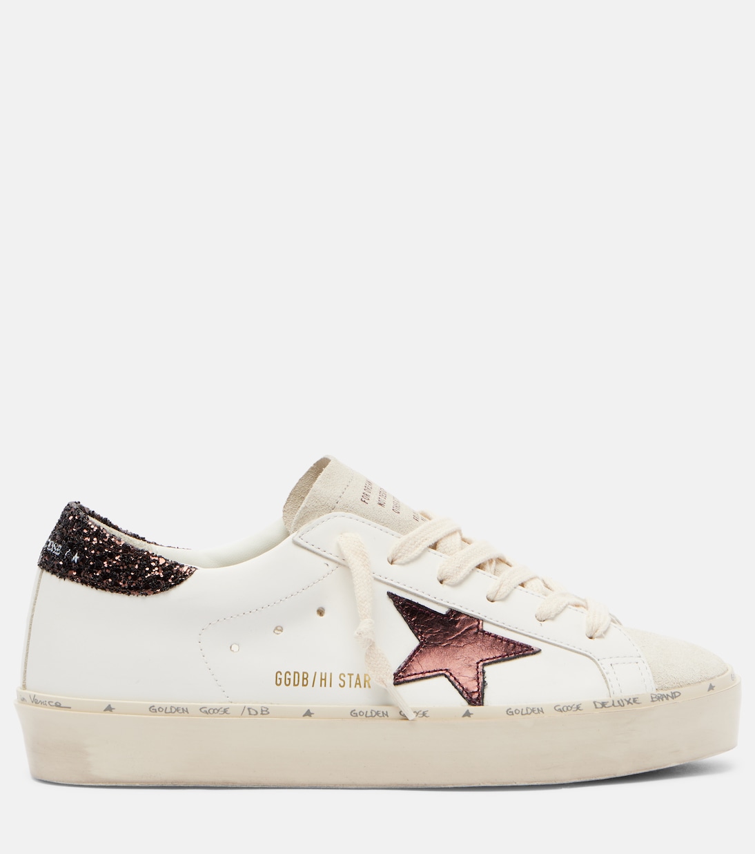Hi Star кожаные кроссовки Golden Goose, White/Grey/Purple/Brown — фото 4