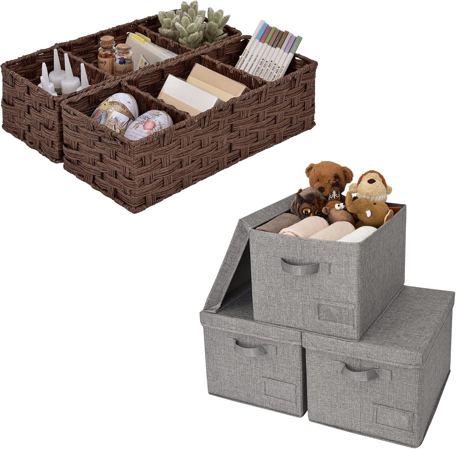 

GRANNY SAYS Набор из 2 плетеных корзин и 3 прямоугольных контейнеров для хранения с крышками