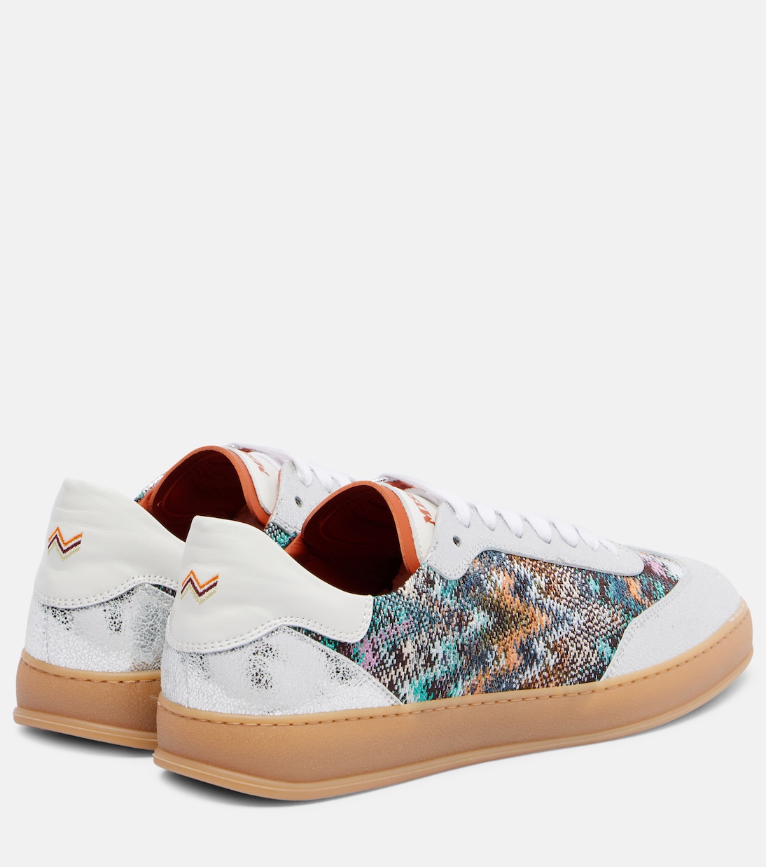Кроссовки из металлизированной кожи с зигзагообразным узором Missoni, серебряный — фото 2