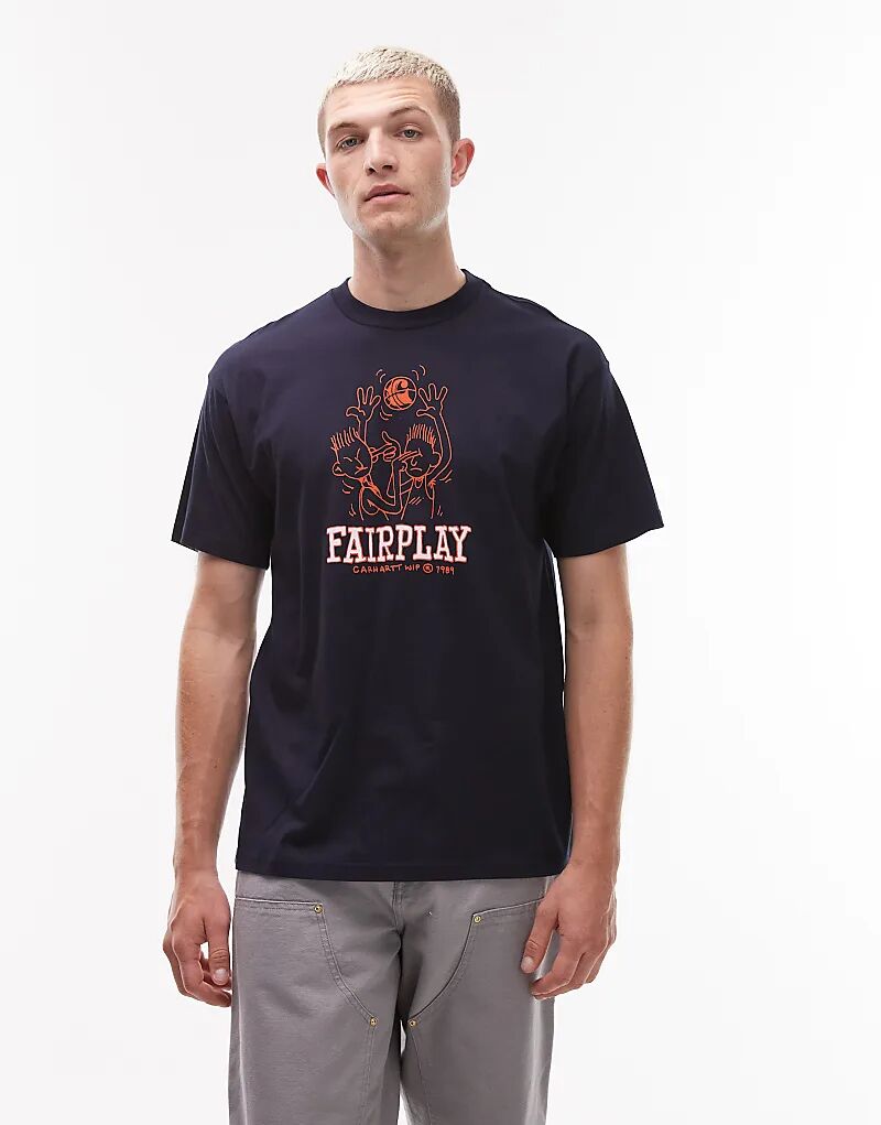 

Футболка свободного кроя Carhartt WIP fairplay темно-синего цвета