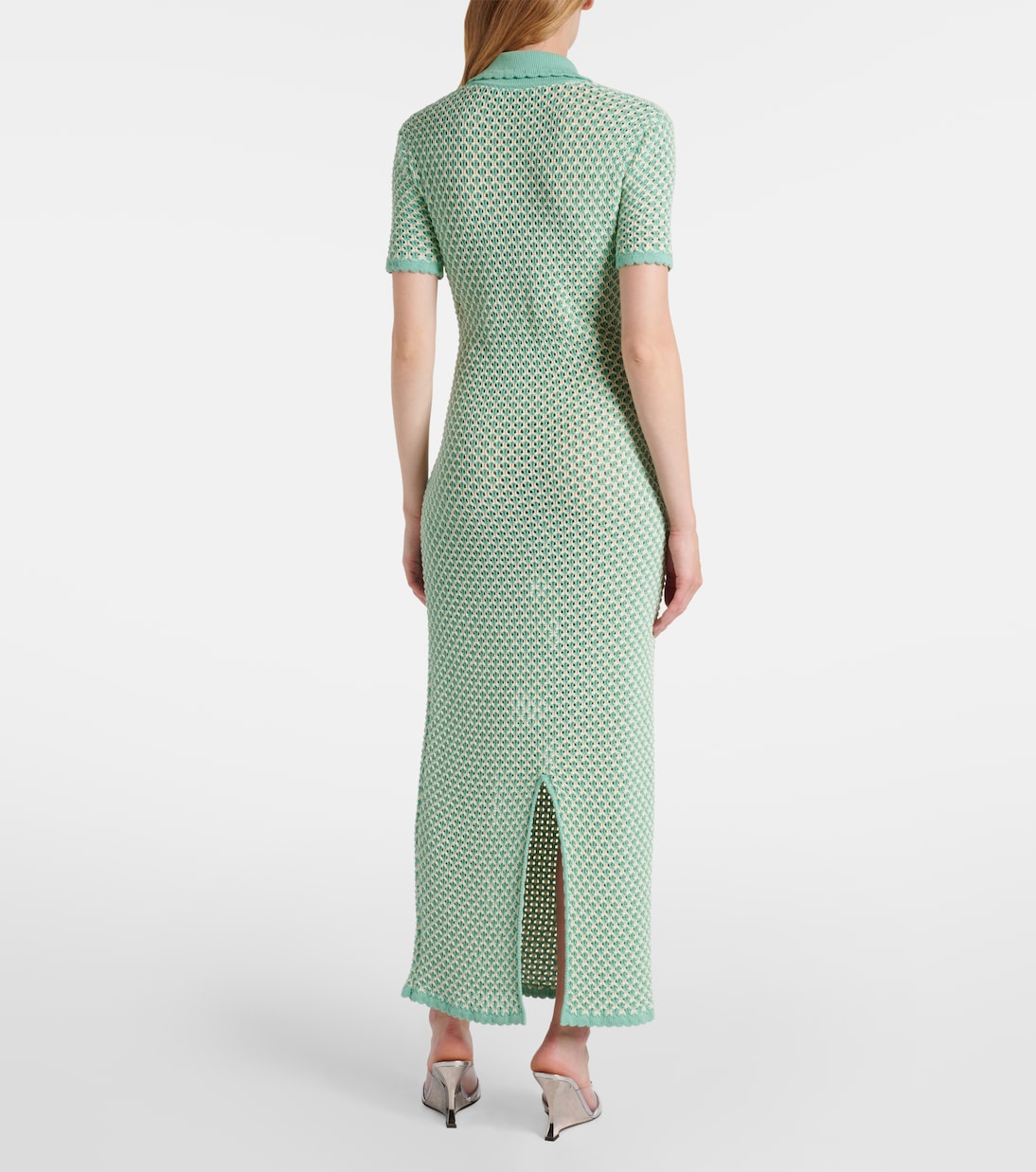 Платье макси из хлопковой смеси, связанное крючком Versace, Eggshell+Sea Green — фото 3