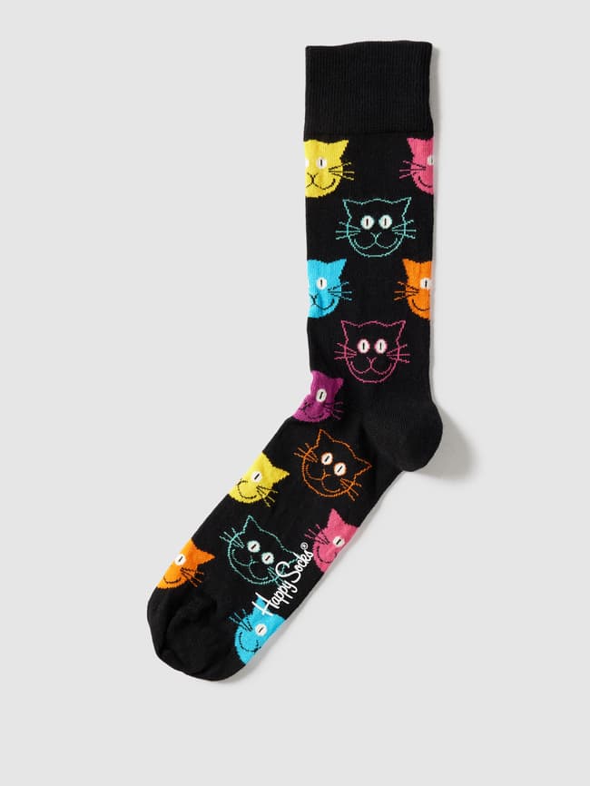 

Носки со сплошным узором модель "КОТ" Happy Socks, черный