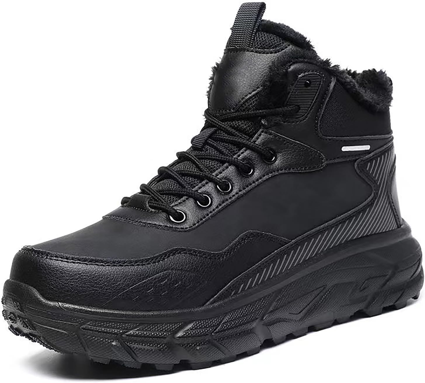 

Мужские зимние водонепроницаемые платформенные походные снежные ботинки RYNKOMA, шнуровка, комфортные, с меховой подкладкой, теплые ботинки до щиколотки, легкие, противоскользящие, для активного отдыха, черный