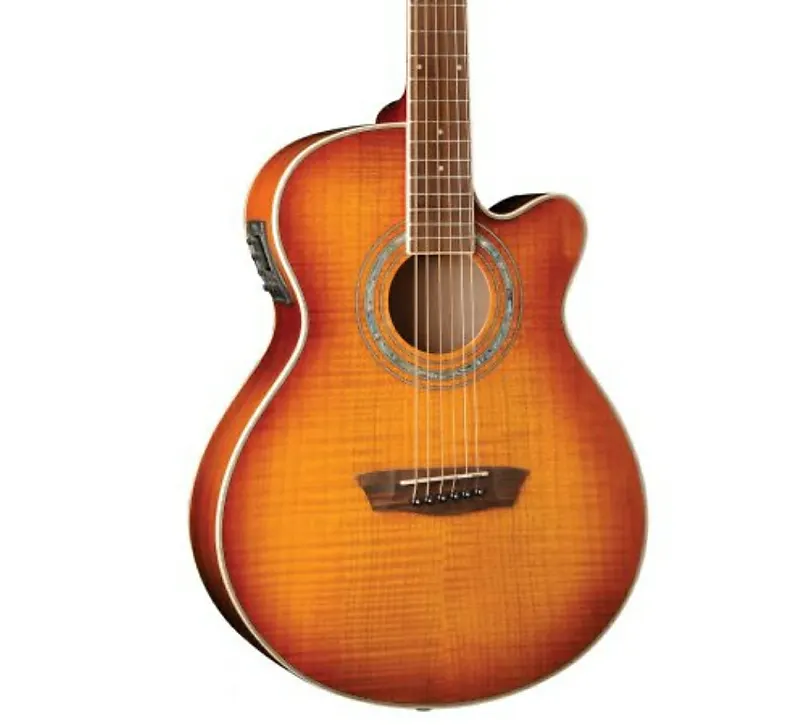 

Акустическая гитара Washburn EA15 Festival Series Mini Jumbo Cutaway Acoustic Electric Guitar. Ice Tea Burst