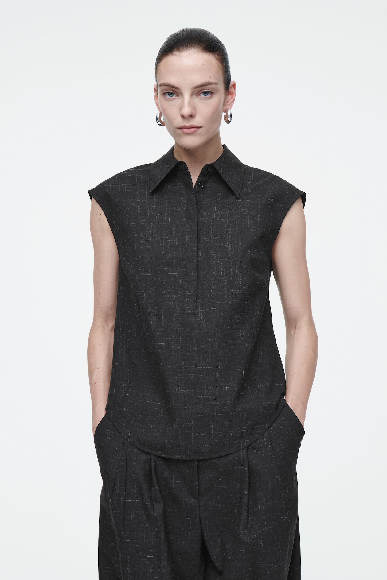 

Рубашка с контрастными волокнами-slim fit COS, темно-серый меланж