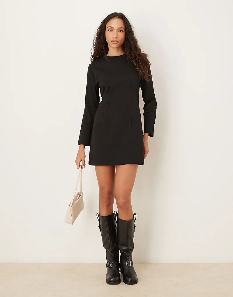 

Мини-платье ASOS DESIGN с присборенным лифом и короткими рукавами, черное