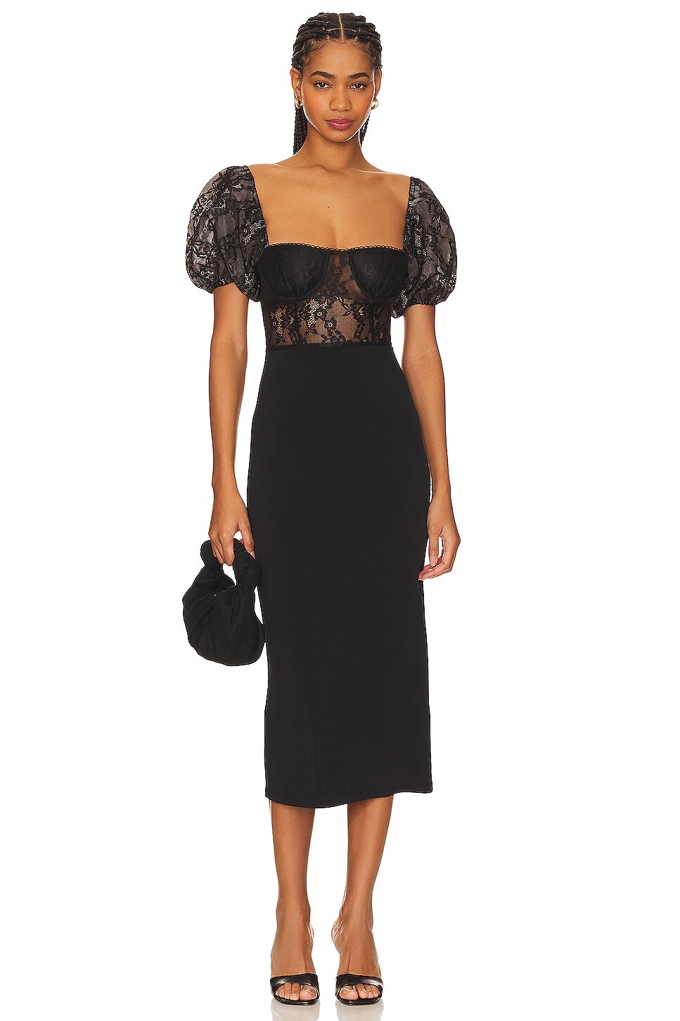 

Платье миди WeWoreWhat Underwire Corset Midi Lace Dress, черный