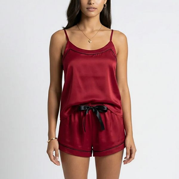 

Женский комплект пижамы: топ-ками и шорты с контрастной отделкой и регулируемым поясом Anna-Kaci, Red
