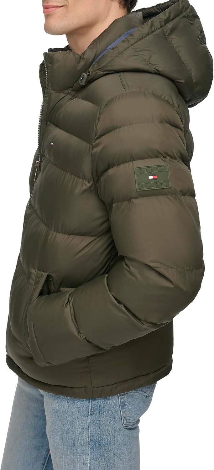 Мужская куртка-пуховик Tommy Hilfiger с капюшоном (стандартная и для больших и высоких), Olive — фото 3