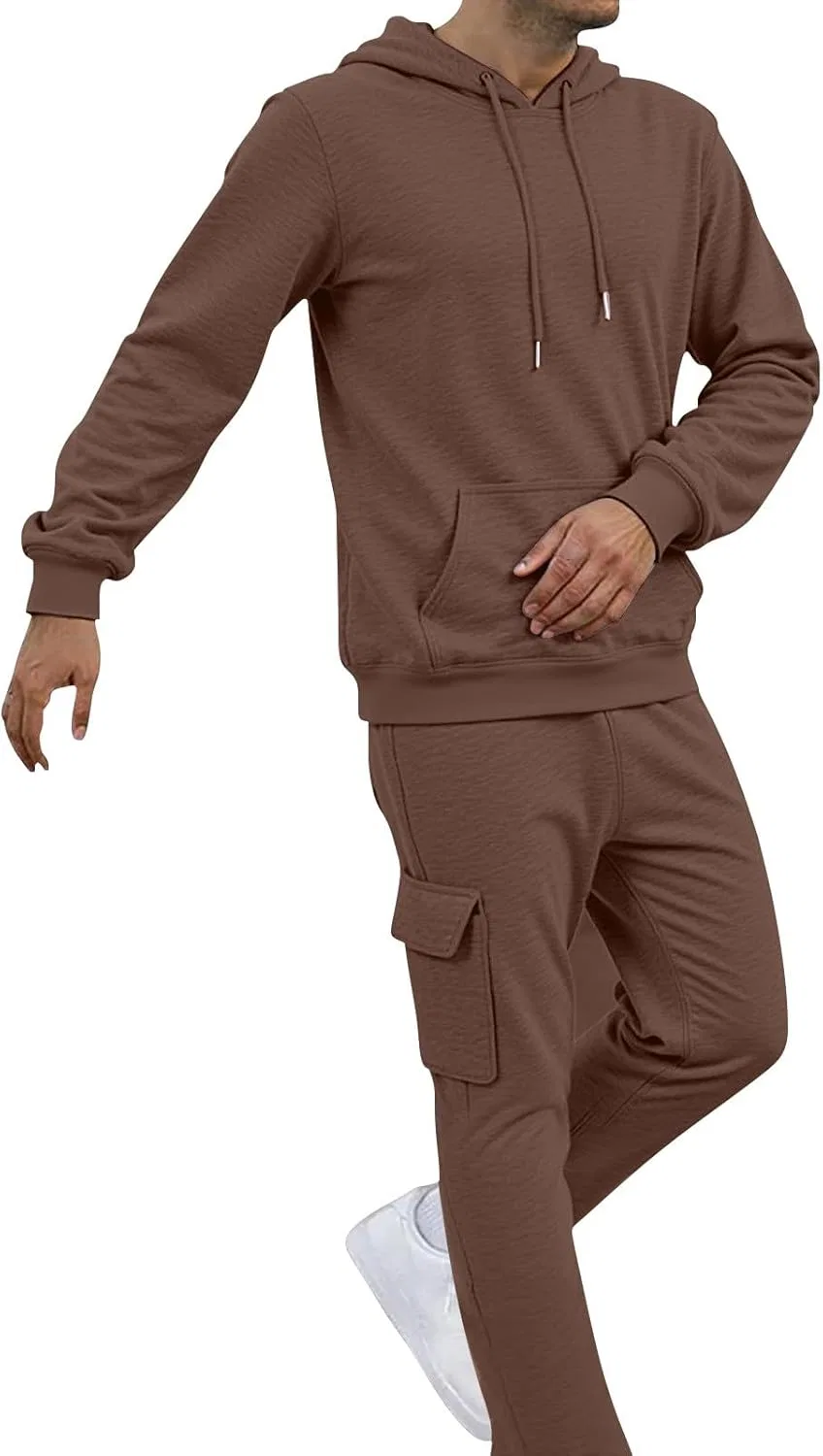 Спортивный костюм из 2 предметов, худи и штаны, Generic, коричневый