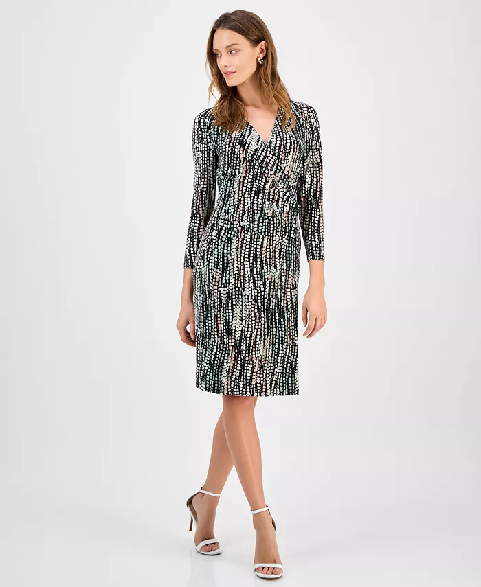 

Женское платье с принтом и длинными рукавами, с имитацией запаха Kasper, черный