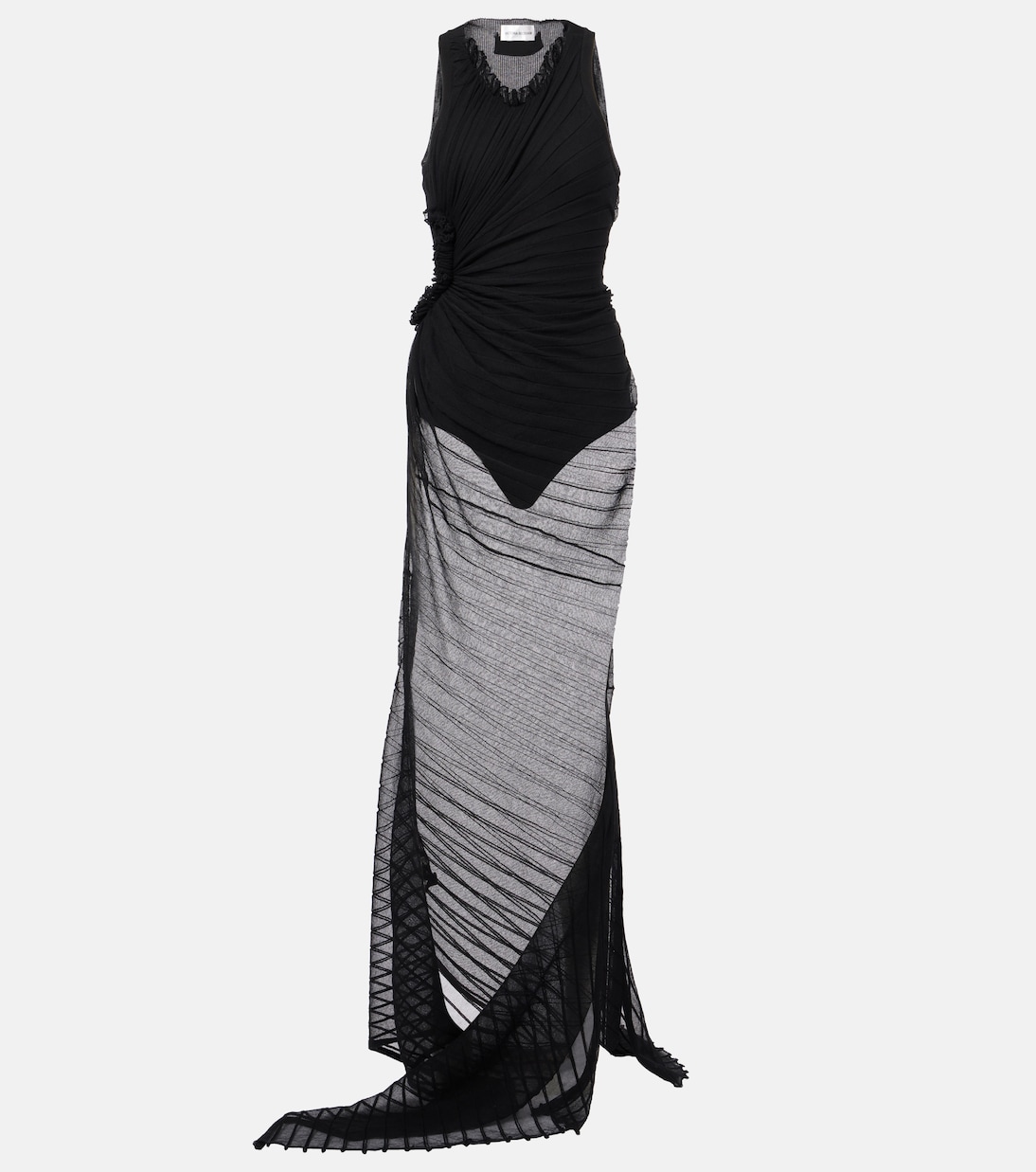 

Платье макси из прозрачного тюля со сборками Victoria Beckham, черный
