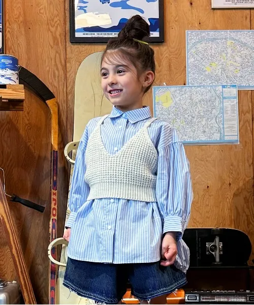 Детская рубашка с баской Typewriter Long Balloon Shirt GROOVY COLORS голубая — фото 4