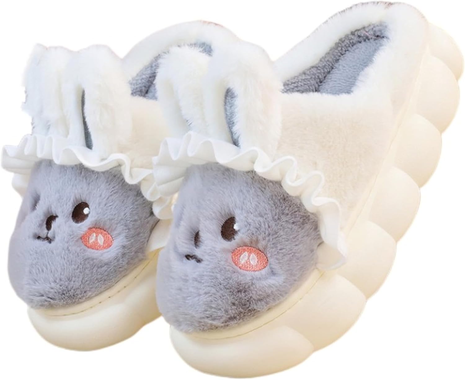 

Женские тапочки с животными Милые зайчики Тапочки из теплого зимнего плюша Домашние хлопковые тапочки Для дома и улицы Yudishoes, серый