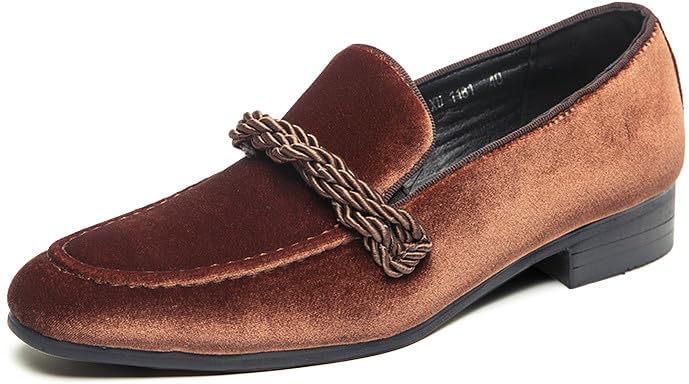 

Мужские бархатные лоферы Santimon Mens Moc Toe с отделкой косичкой, классические слипоны для свадеб, официальных мероприятий, выпускных и торжеств, коричневый