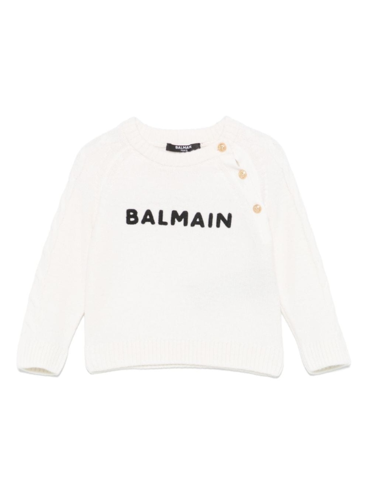 

Детский свитер из синели с нашивкой-логотипом Balmain Kids, белый