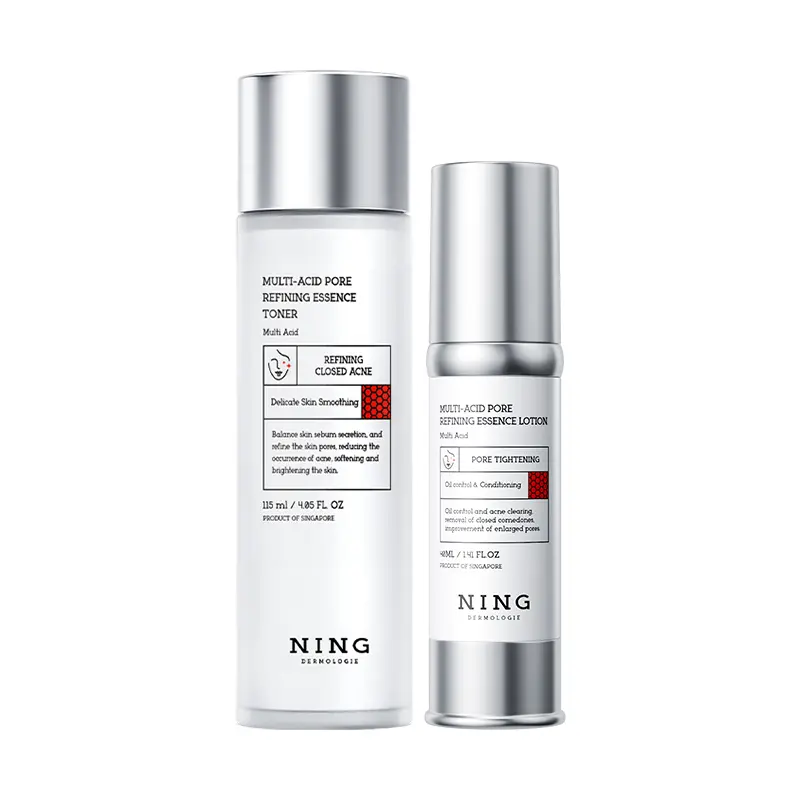 

Набор поликислотных сывороток и лосьона для контроля жирности, сужения пор и осветления следов от акне 115мл+40мл NING