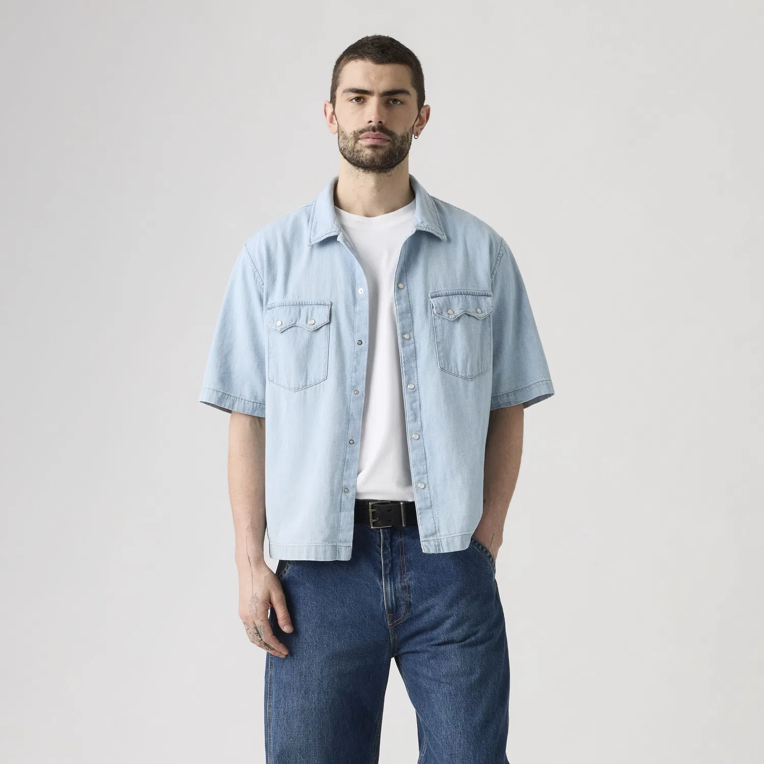 Рубашка в стиле вестерн свободного кроя с коротким рукавом Levi's, Medium Wash — фото 3