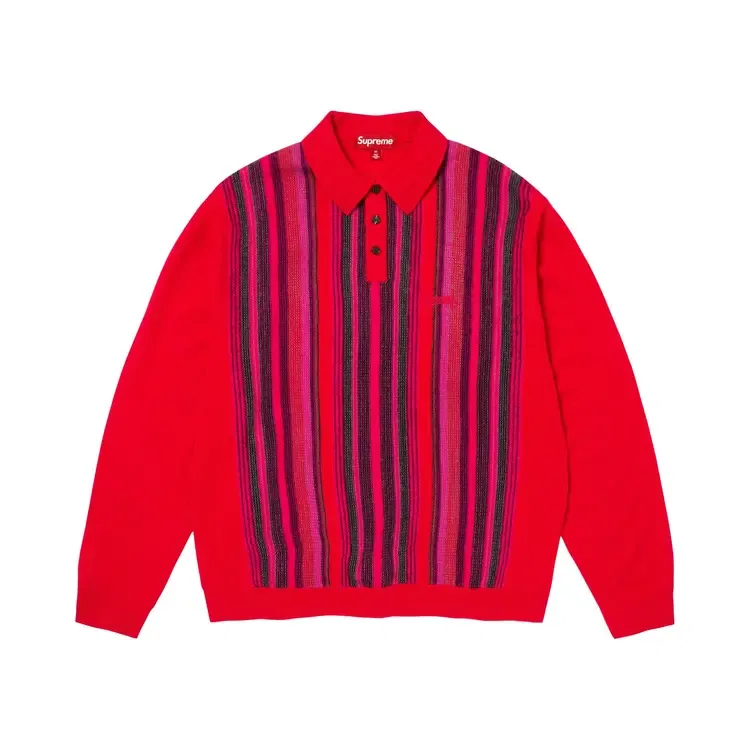 Поло-свитер в цветную полоску Supreme, красный
