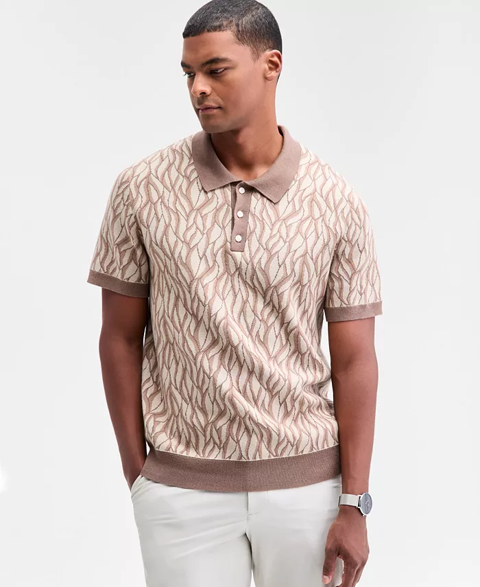 

Мужской жаккардовый свитер-поло Birdseye с короткими рукавами Alfani, коричневый
