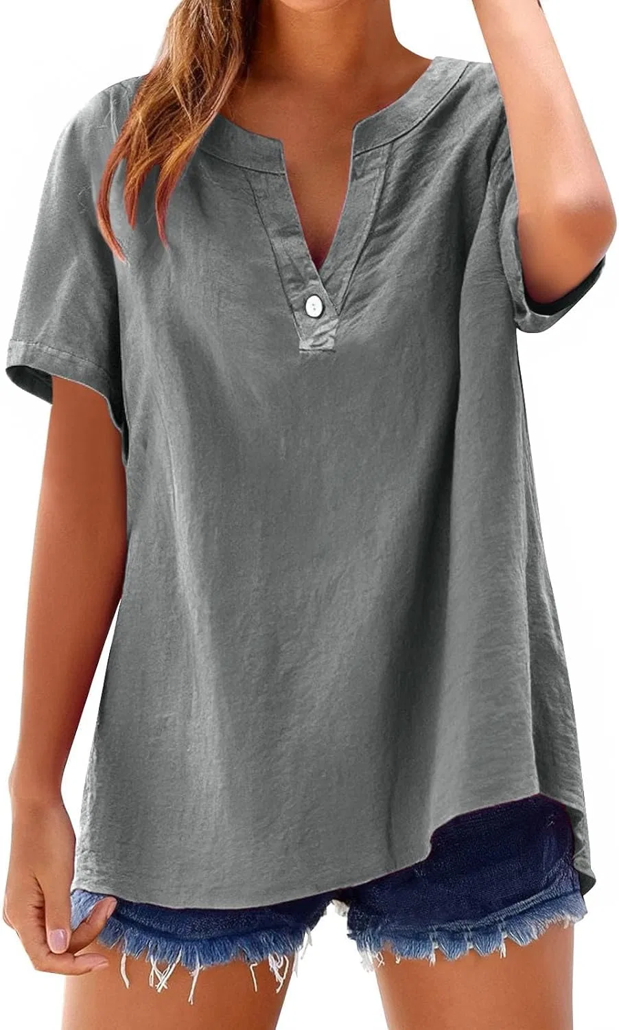 Блуза свободная на пуговицах, Loose Button Shirt Top, серый