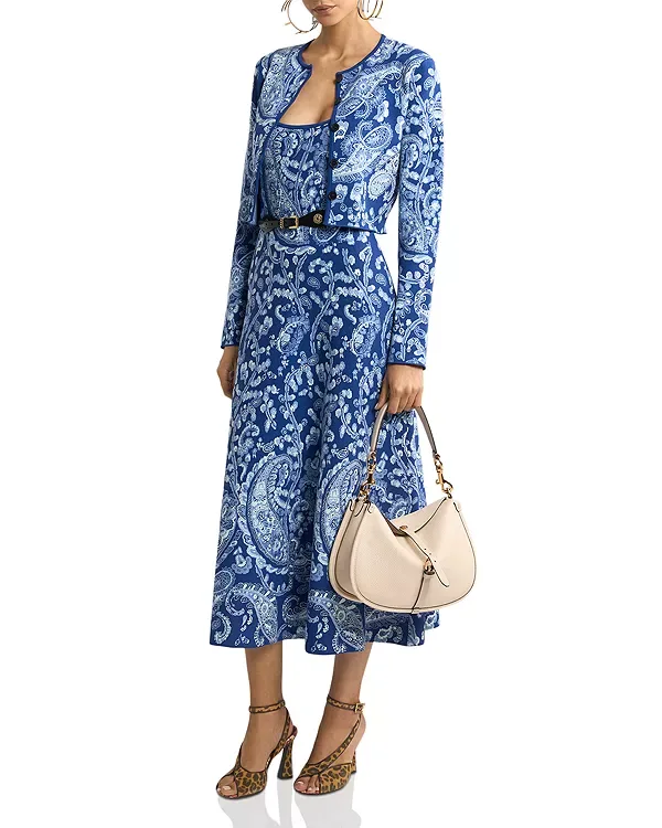 Вязаное платье миди с вырезом-лодочкой Etro, Multi/Blue — фото 2