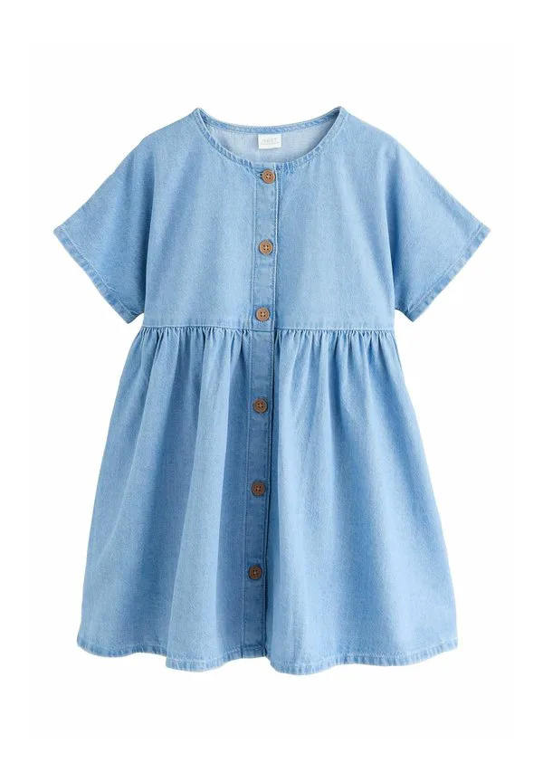 Джинсовое платье прямого кроя с короткими рукавами и пуговицами. Next, Blue — фото 4