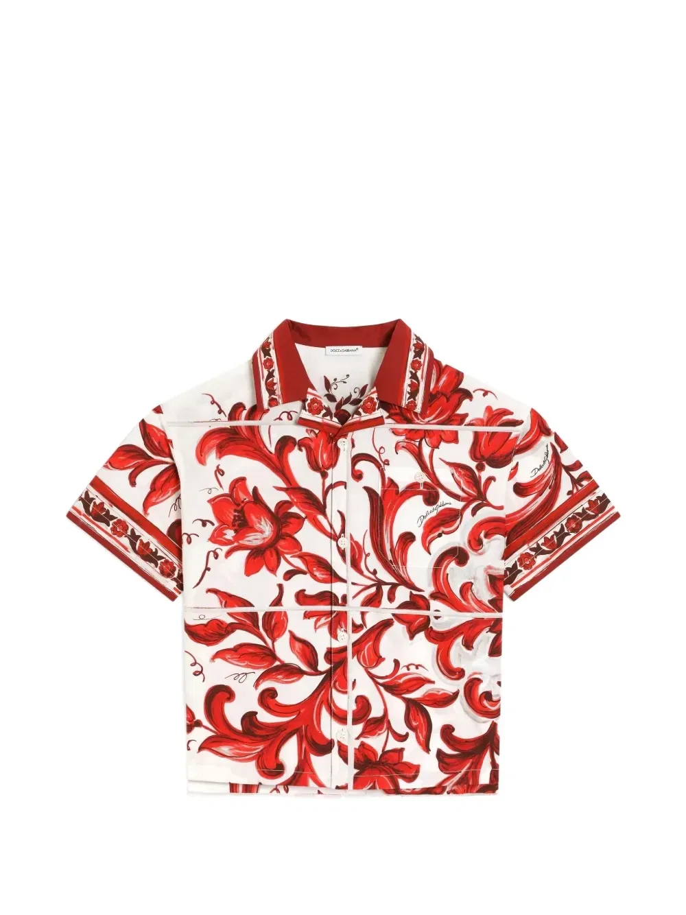 Рубашка гавайской расцветки из поплина с принтом "Майолика" Dolce & Gabbana Kids, белый