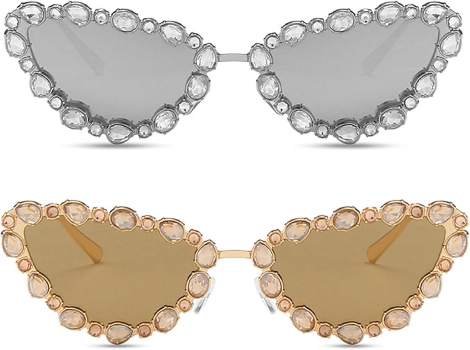 

Ретро-солнцезащитные очки «кошачий глаз» со стразами, винтажная металлическая оправа, бриллиантовые очки, блестящие солнцезащитные очки для женщин и девушек для вечеринок mincl, 2pcs-gold&silver