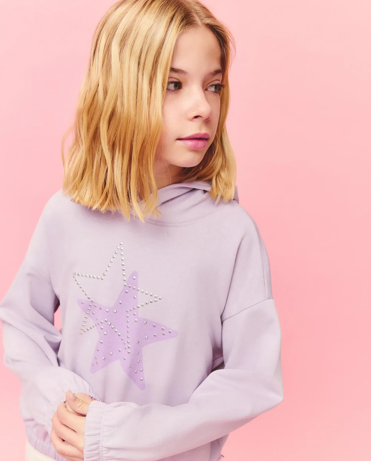 Девочка толстовка с капюшоном с принтом Kids El Corte Inglés, 282 Malva