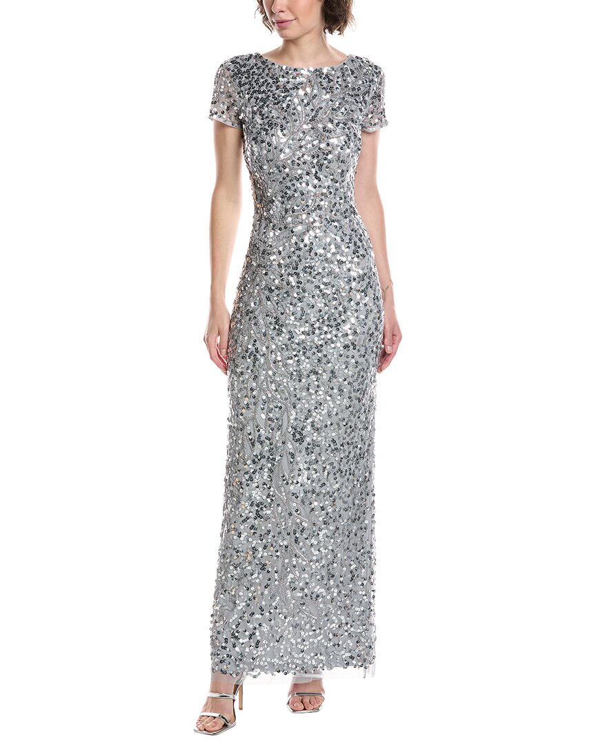

Бисерное сетчатое платье Adrianna Papell, серебряный