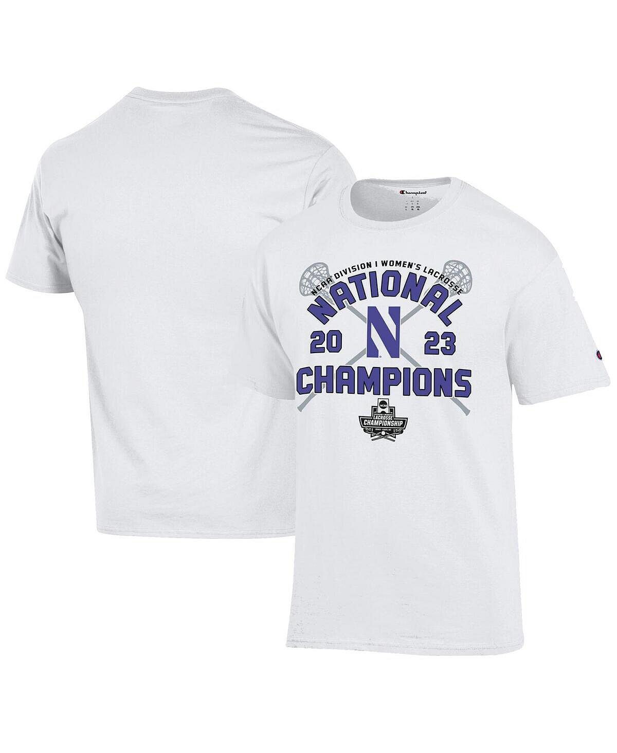 

Белая футболка женских национальных чемпионов по лакроссу NCAA 2023 Northwestern Wildcats в раздевалке Champion, белый