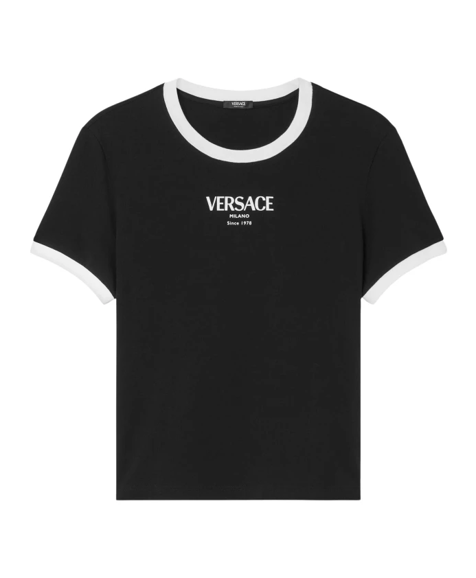 Футболка из эластичного вискозного трикотажа Versace, черный