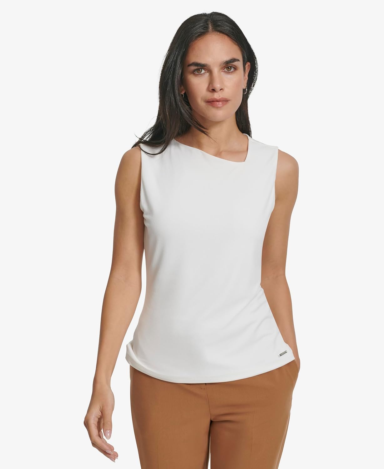 Женская асимметричная блузка без рукавов Calvin Klein, Cream — фото 2