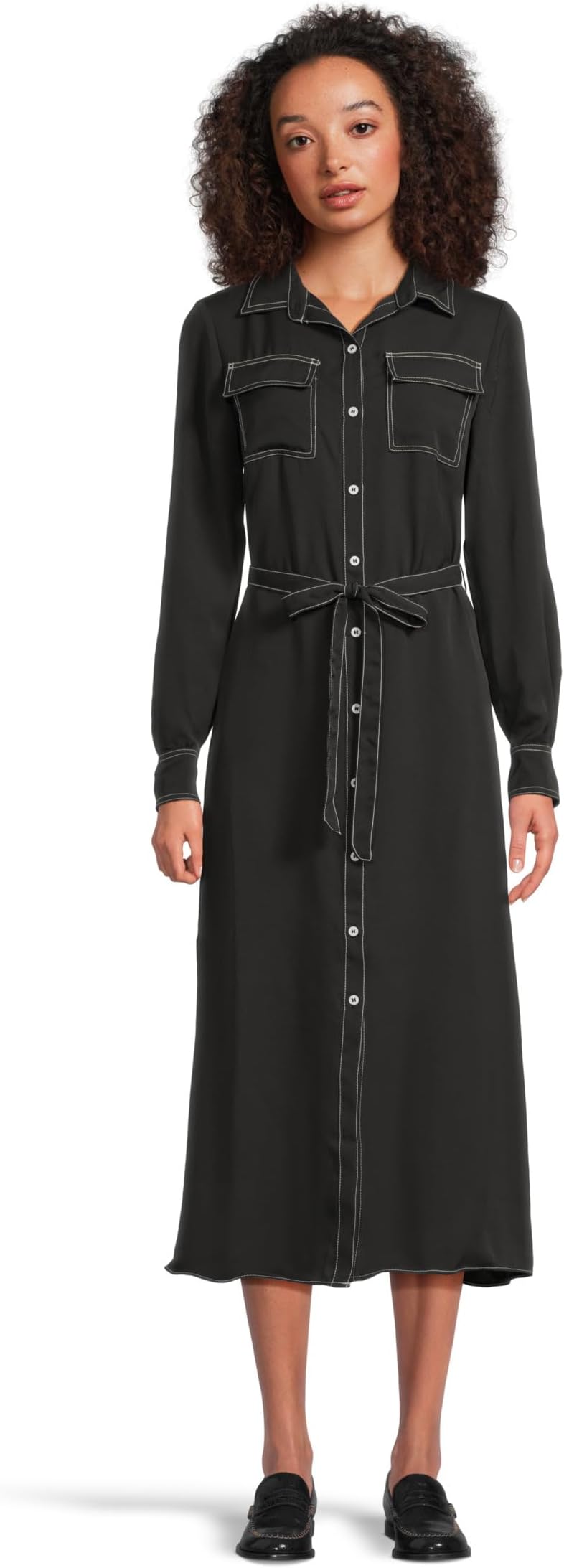 

Платье Vince Camuto Button-Up Shirt Dress with Contrast Stitching, цвет Rich Black