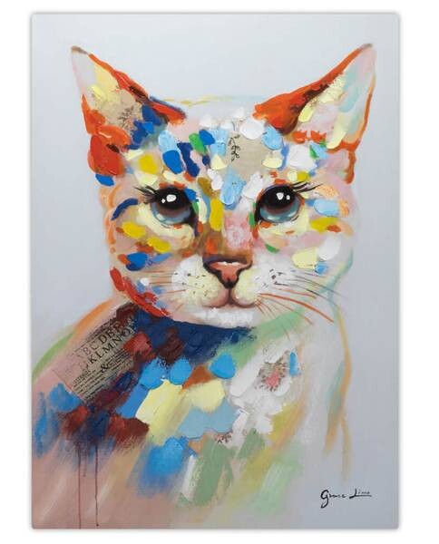 

Акриловая картина ручной работы KUNSTLOFT Katze im Farbtopf цвет multicolor/weiß