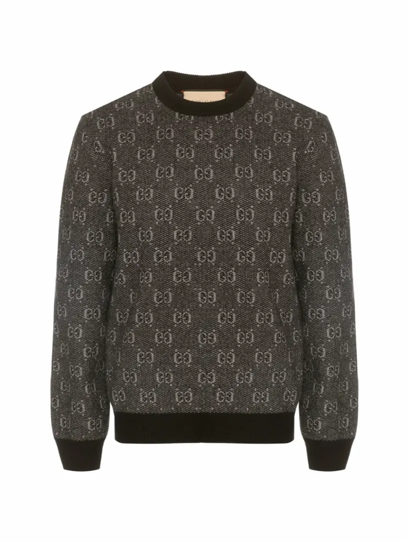 

Шерстяной джемпер с монограммой Gucci, серый