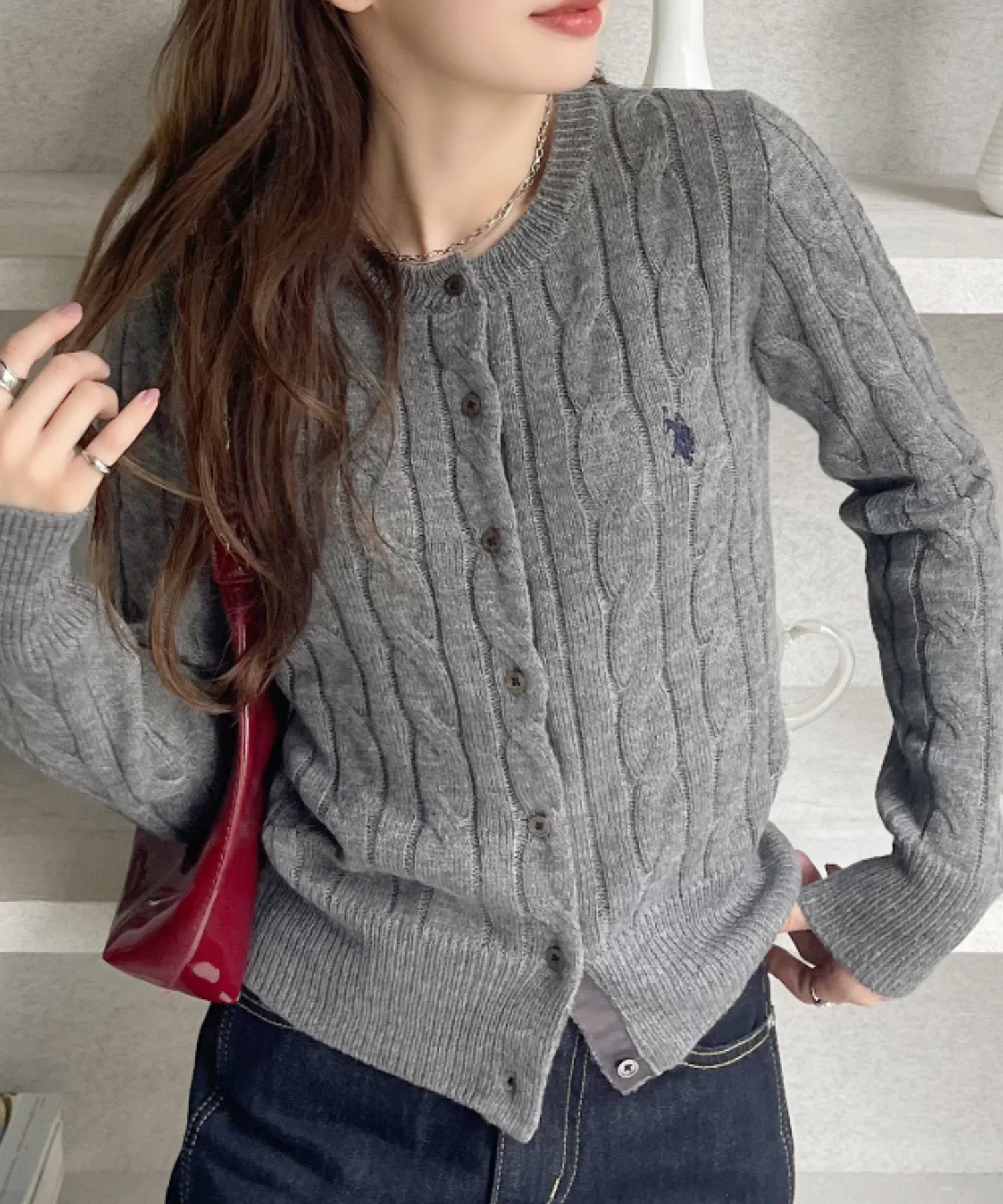 [US POLO ASSN. Ada. Эксклюзив/US Polo Assn.] Кардиган крупной вязки — фото 2