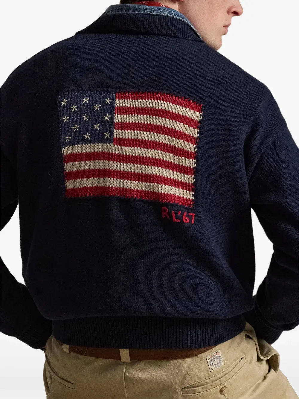Свитер с воротником-поло с флагом Polo Ralph Lauren, синий — фото 4