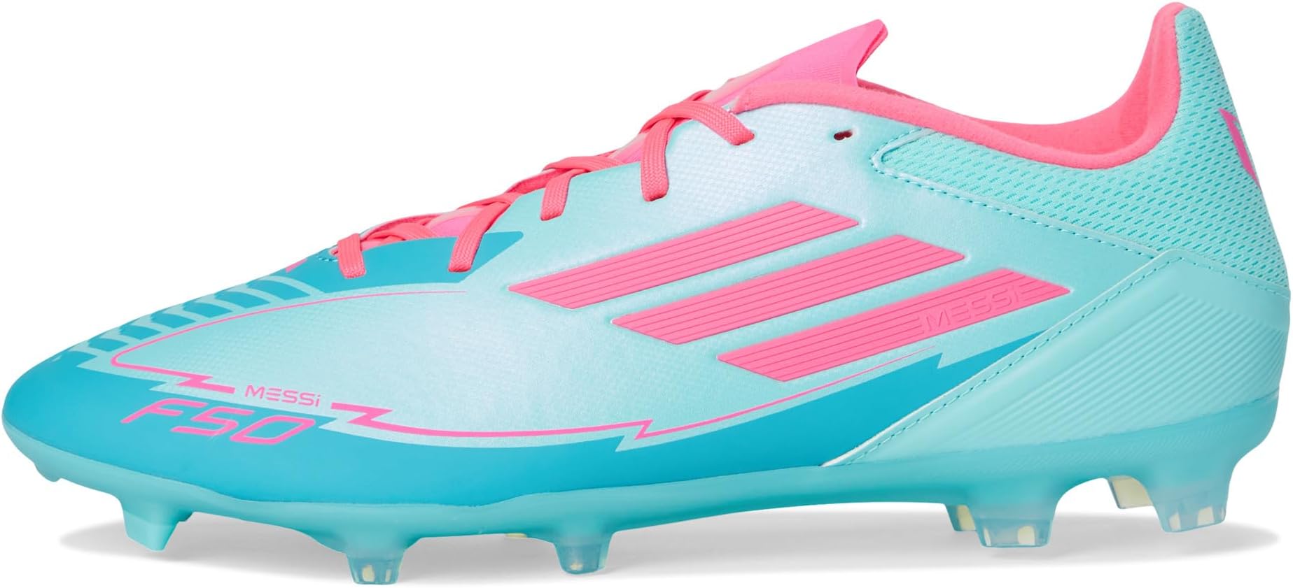 Кроссовки adidas F50 League Messi Firm Ground/Multi Ground Soccer Cleats, цвет Flash Aqua/Lucid Pink/Lucid Cyan — фото 4