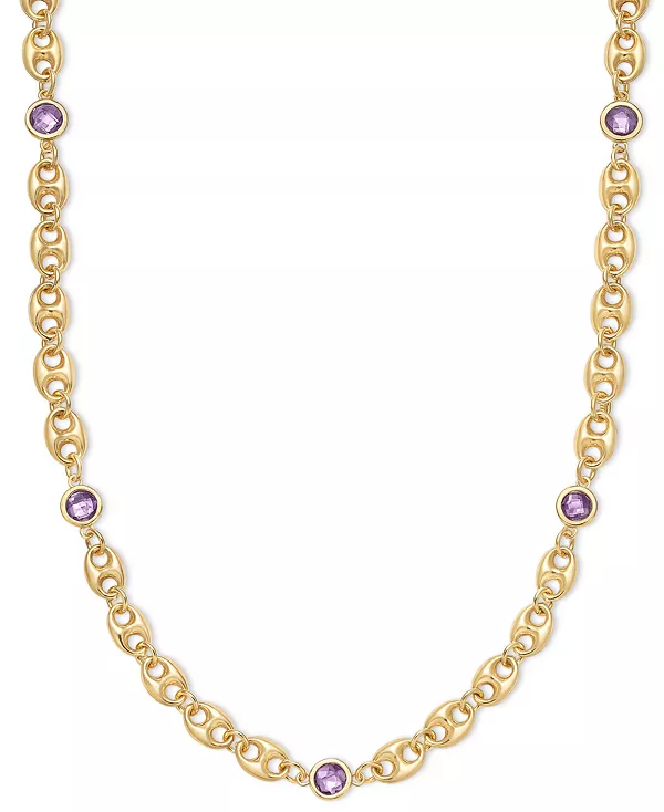 

Ожерелье-Воротник Mariner Link длиной 18 дюймов (5 карат) с аметистовым безелем из стерлингового серебра с золотым покрытием 14 карат Macy'S, amethyst