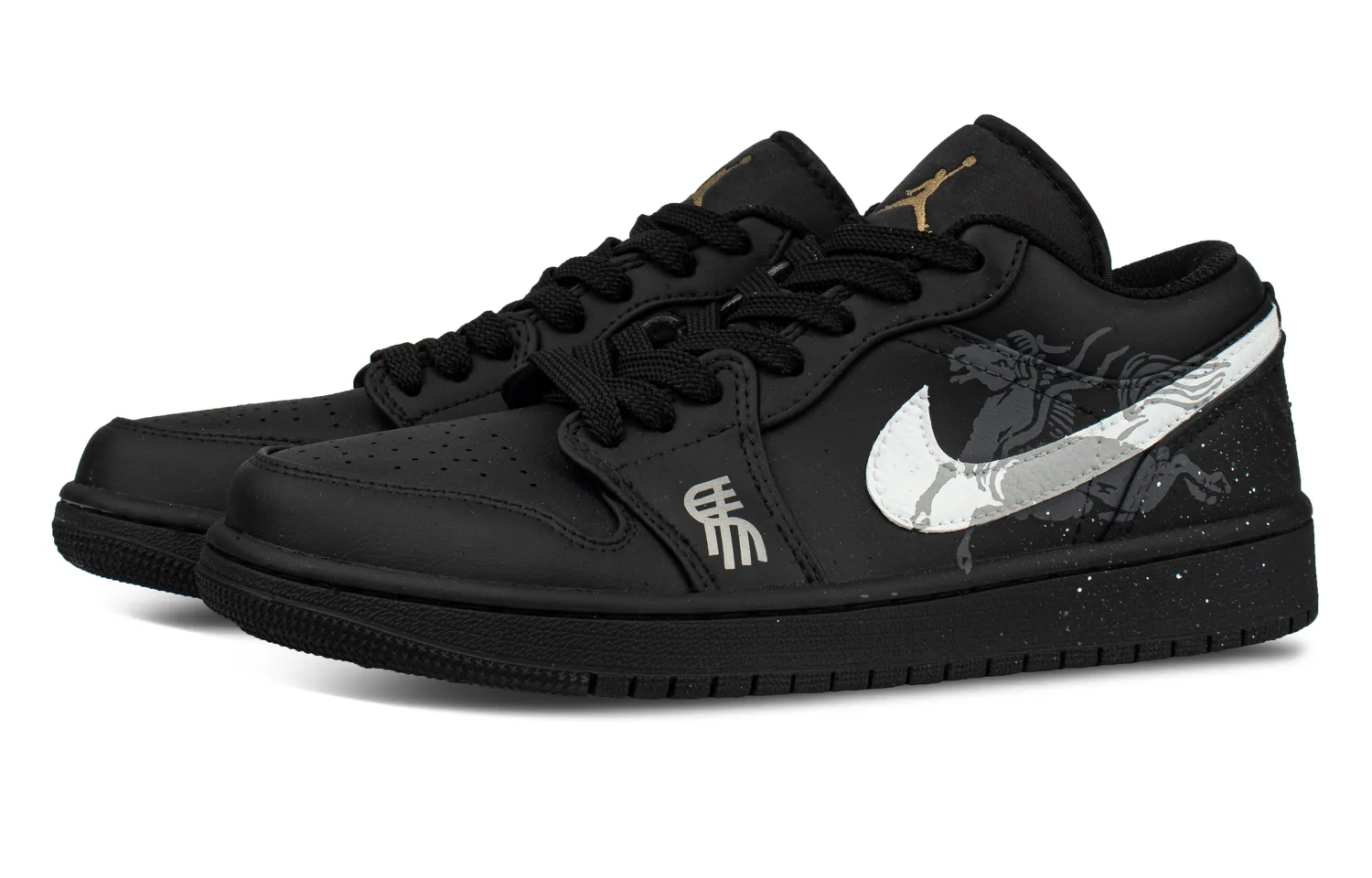 Jordan Air 1 Cow Leather Abrasion Resistant Low top Skateboard Shoes Men's Black — фото 4