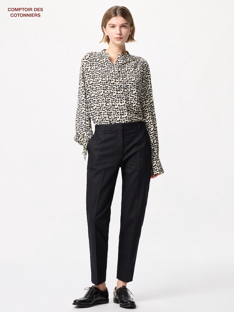 

Льняные хлопковые брюки до щиколотки Uniqlo, черный