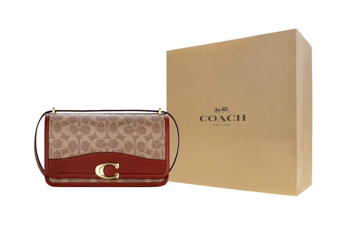

COACH Кожаная сумка через плечо среднего размера женская красно-коричневая, Gift Box Set (Basic Set+Yellow Box)