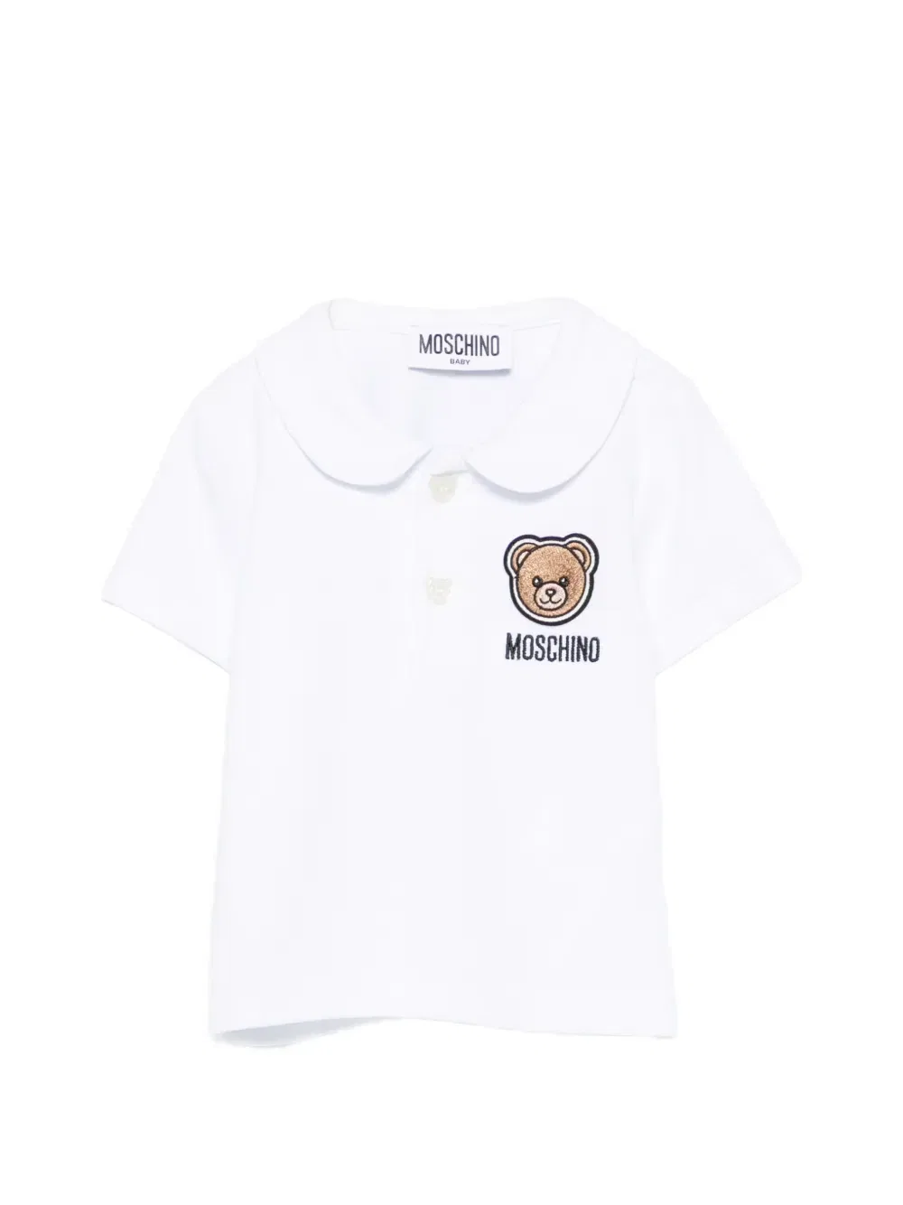 Поло с вышитым логотипом и воротником «Питер Пэн» Moschino Kids, белый