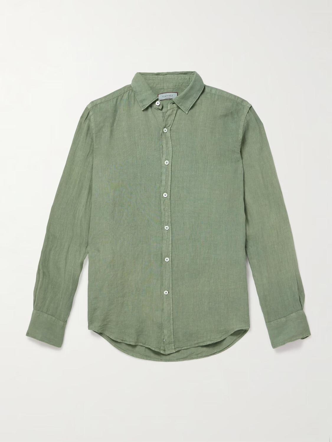 

Рубашка из льна, окрашенная в готовом виде CANALI, зеленый