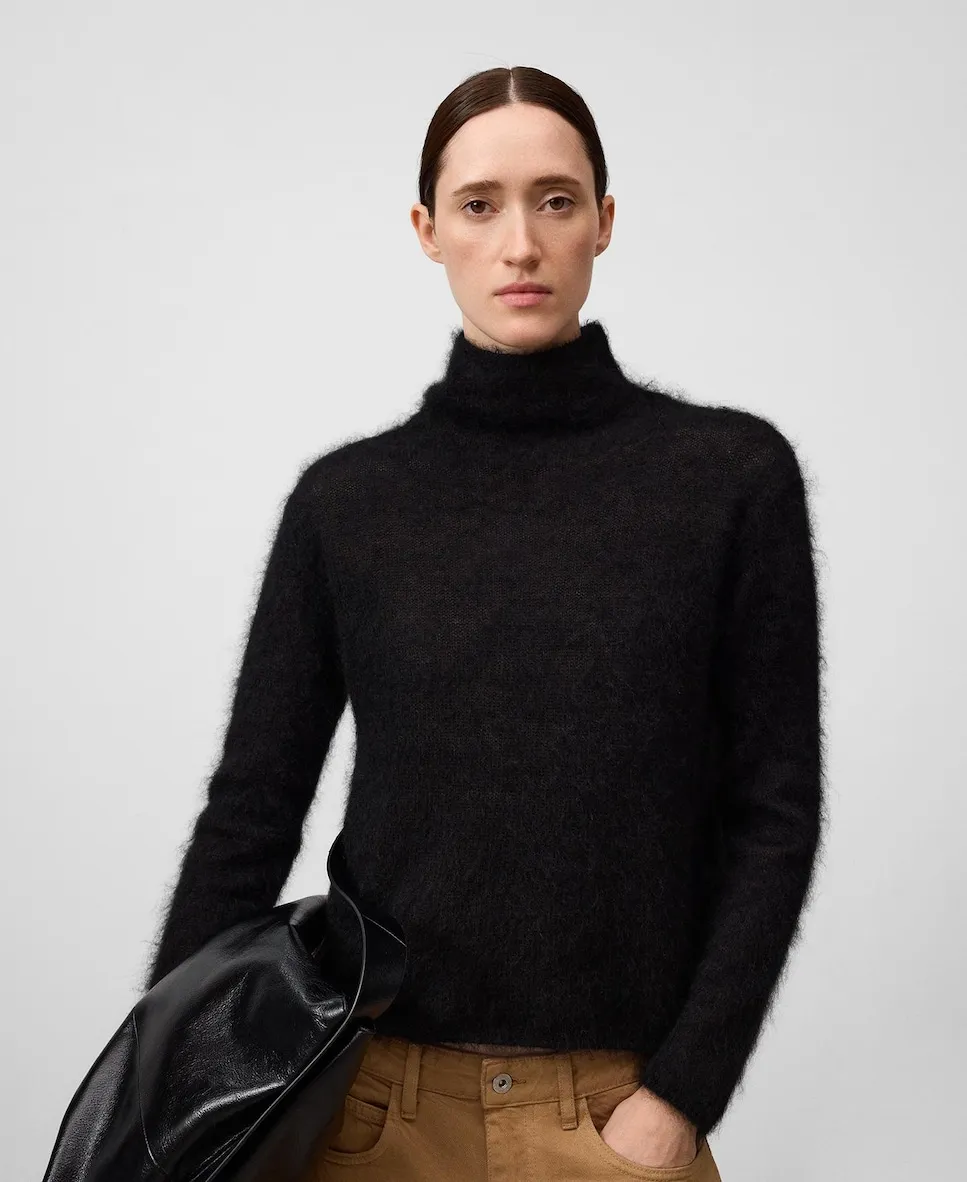 

Женский трикотажный свитер с начесом и воротником-стойкой Adolfo Dominguez, черный