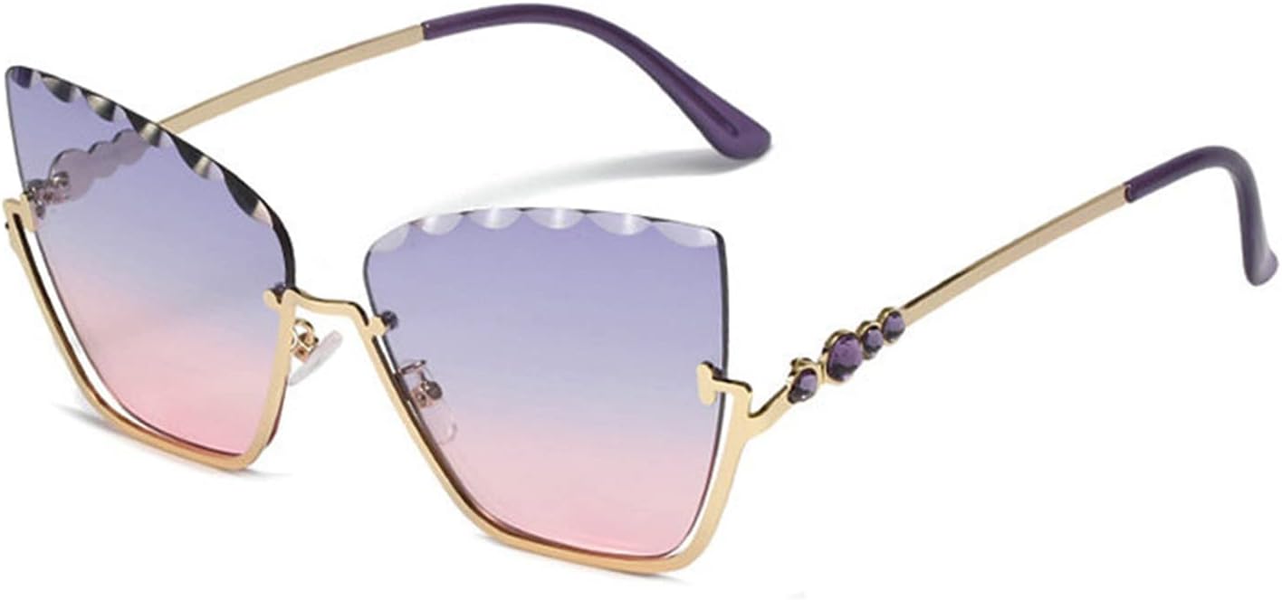 

Женские солнцезащитные очки Willochra без оправы с бриллиантами, крупными стразами, в форме «кошачьего глаза», с градиентными линзами и защитой от УФ-излучения, для вечеринок, Purple Pink